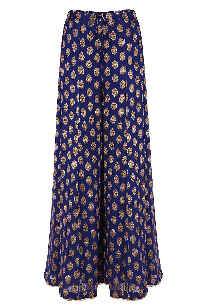 Blue golden thread embroidered overlap kurta with sharara pants available only at Pernia's Pop Up Shop.