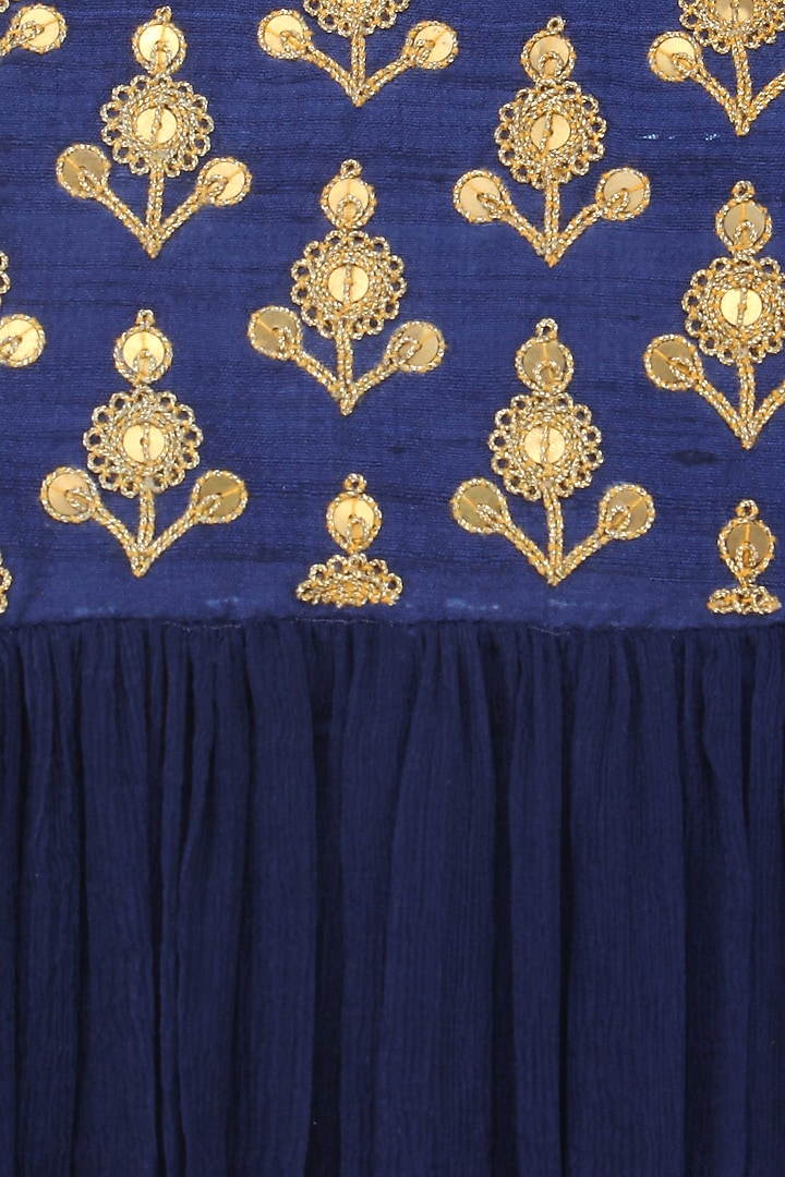 Blue golden thread embroidered overlap kurta with sharara pants available only at Pernia's Pop Up Shop.