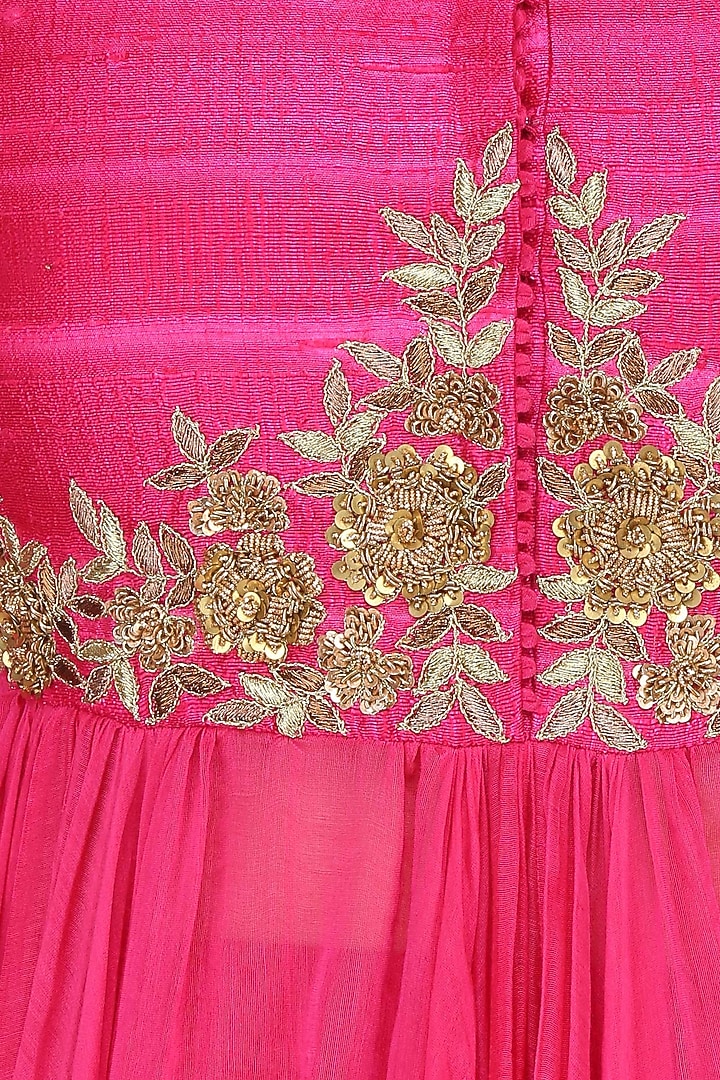 Pink rosette embroidered kalidaar kurta set available only at Pernia's Pop Up Shop.