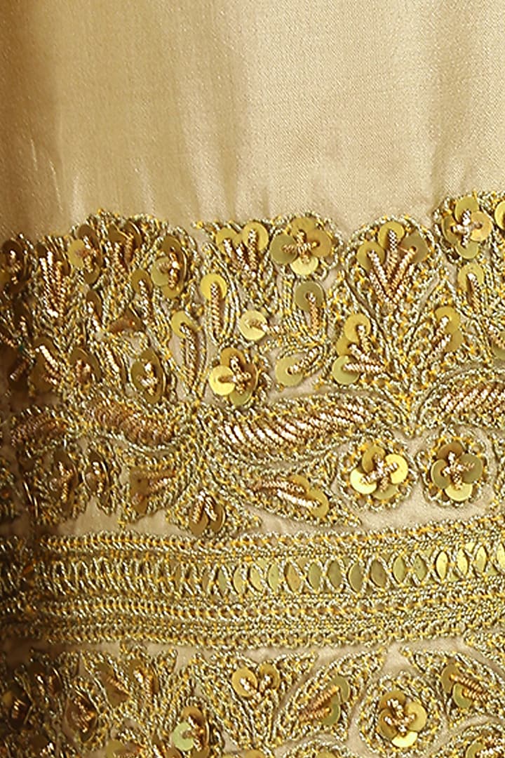 Dark green golden thread embroidered kurta with beige pants available only at Pernia's Pop Up Shop.