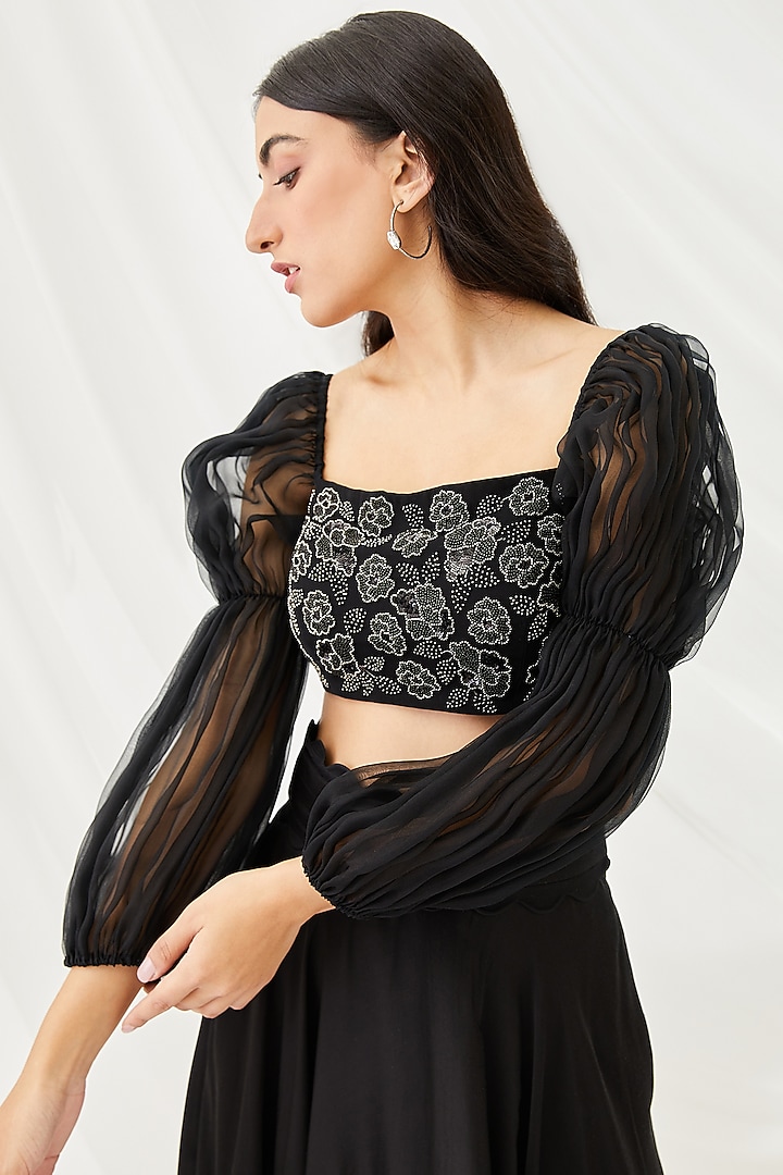Black Satin Wedding Lehenga Set by Lavanya Ahuja at Pernia's Pop Up Shop