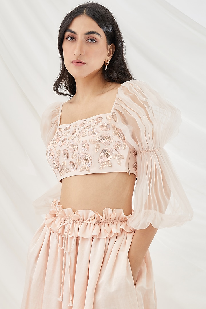 Blush Pink Georgette Skirt Set by Lavanya Ahuja at Pernia's Pop Up Shop