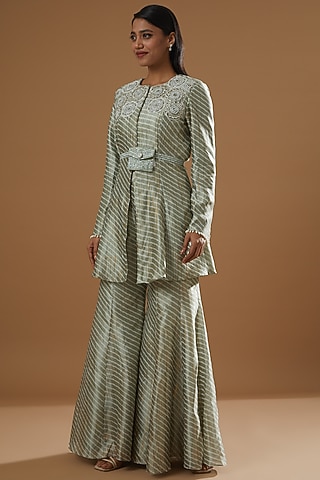 Mint Green Kora Silk Palazzo Pant Set by Label Debelle