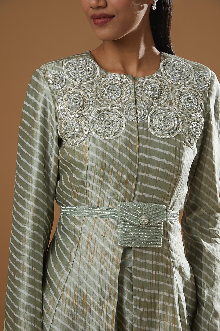 Mint Green Kora Silk Palazzo Pant Set by Label Debelle at Pernia's Pop Up Shop