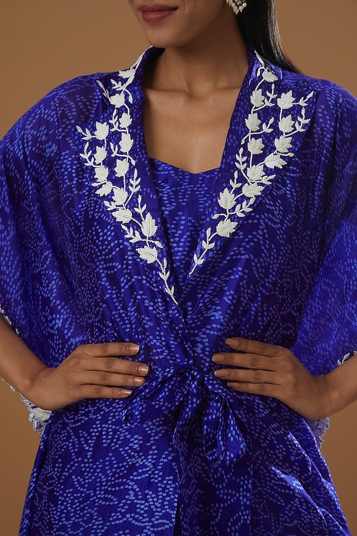 Cobalt Blue Embroidered Kaftan Set by Label Debelle at Pernia's Pop Up Shop