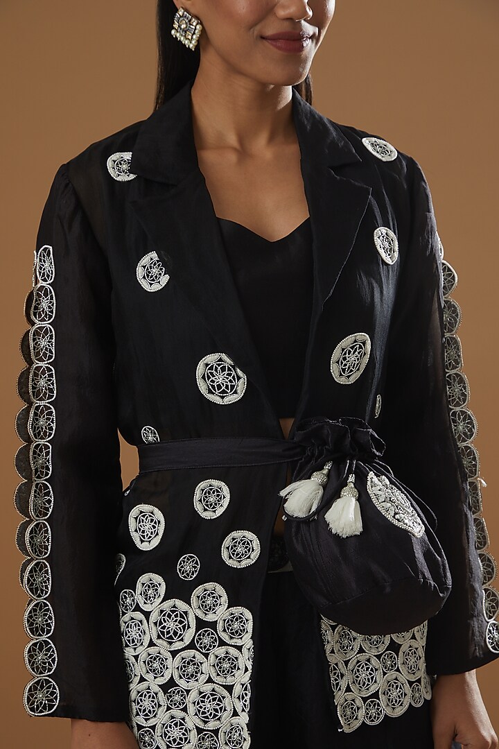 Black Pure Organza Wedding Sharara Set by Label Debelle at Pernia's Pop Up Shop
