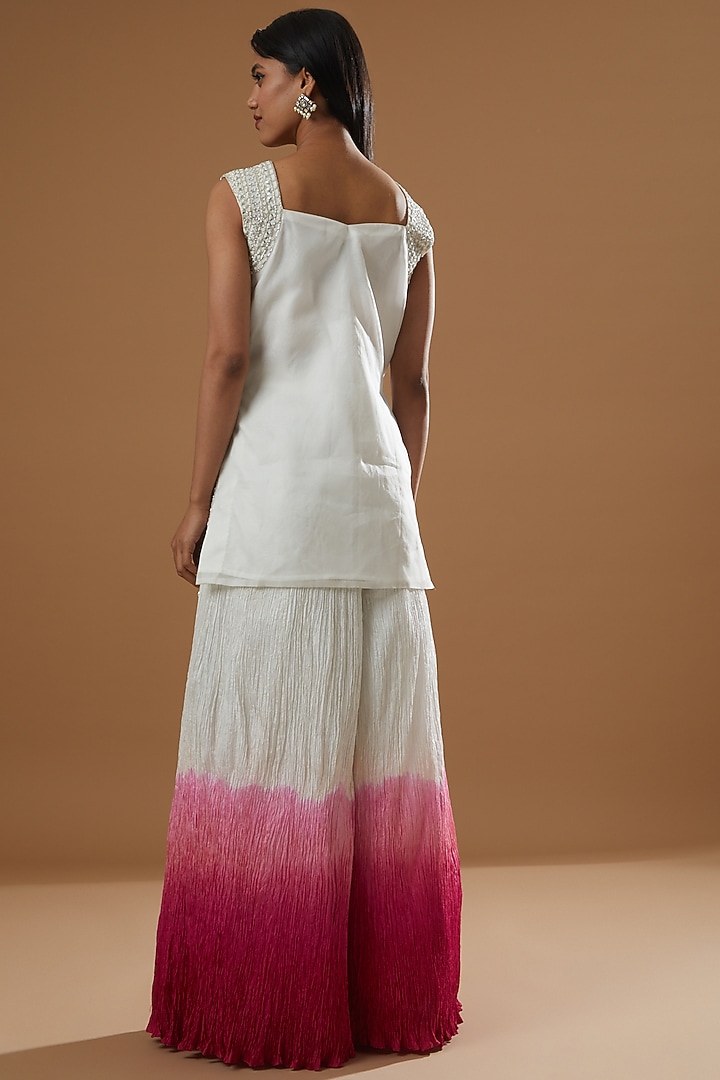 White Pure Organza Silk Ombre Wedding Sharara Set by Label Debelle at Pernia's Pop Up Shop