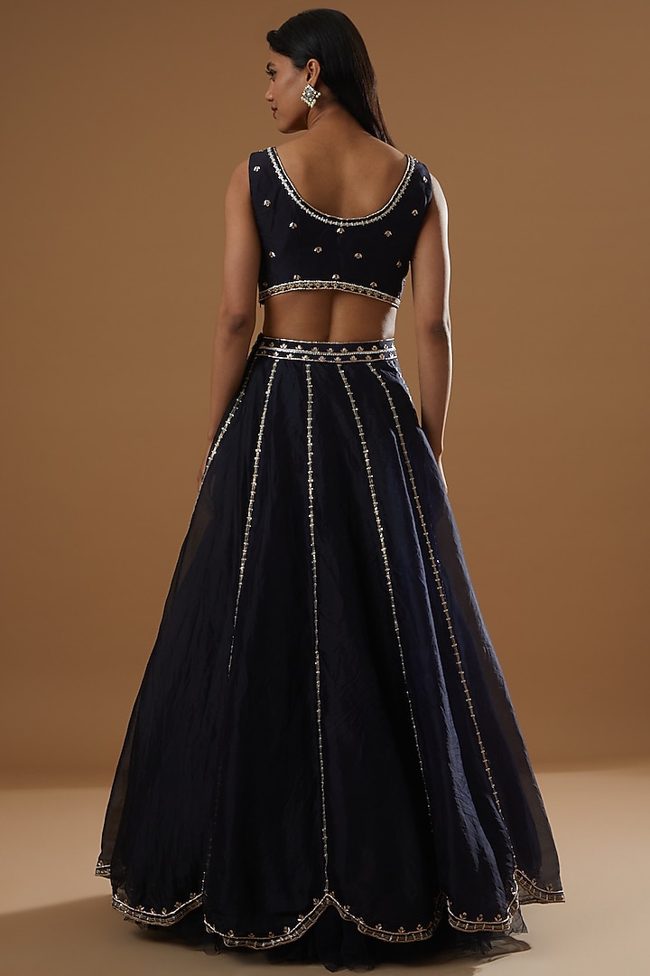 Midnight Blue Embroidered Wedding Lehenga Set by Label Debelle at Pernia's Pop Up Shop