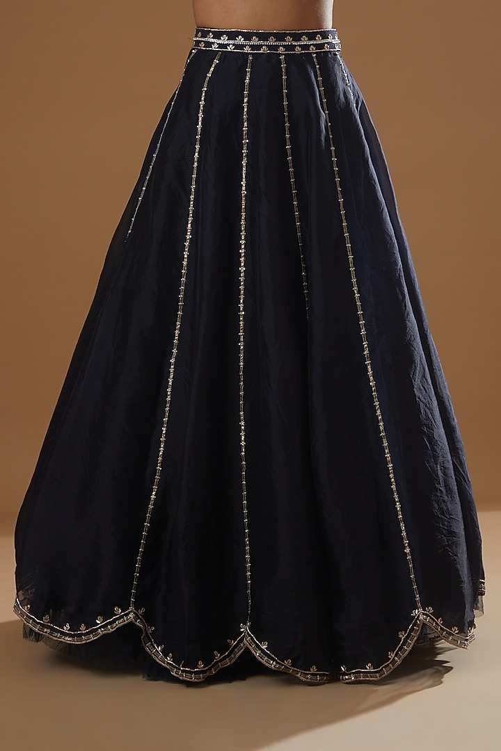 Midnight Blue Embroidered Wedding Lehenga Set by Label Debelle at Pernia's Pop Up Shop