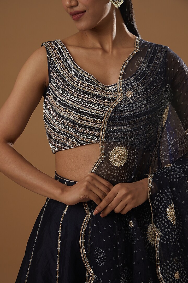Midnight Blue Embroidered Wedding Lehenga Set by Label Debelle at Pernia's Pop Up Shop
