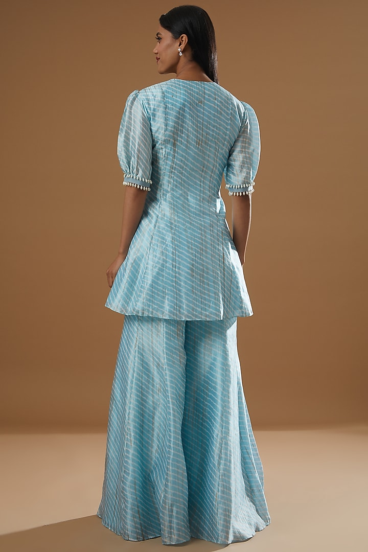 Sky Blue Kora Silk Palazzo Pant Set by Label Debelle at Pernia's Pop Up Shop