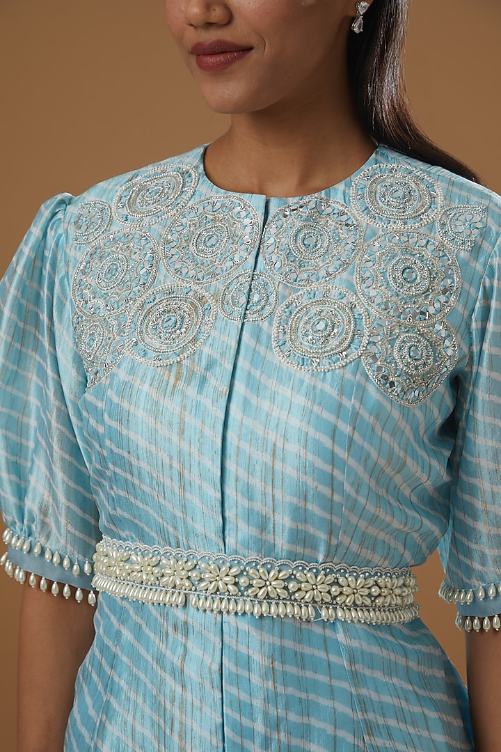 Sky Blue Kora Silk Palazzo Pant Set by Label Debelle at Pernia's Pop Up Shop