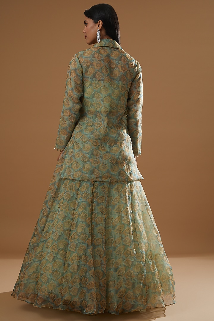 Mint Green Printed Flared Skirt Set by Label Debelle at Pernia's Pop Up Shop