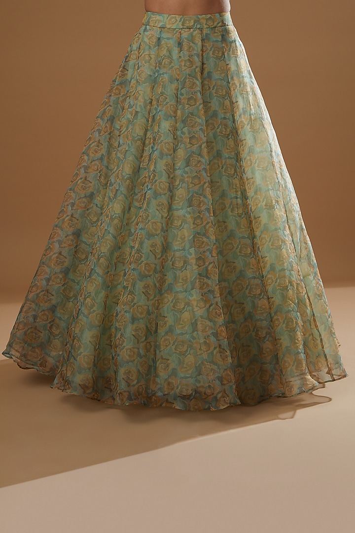 Mint Green Printed Flared Skirt Set by Label Debelle at Pernia's Pop Up Shop