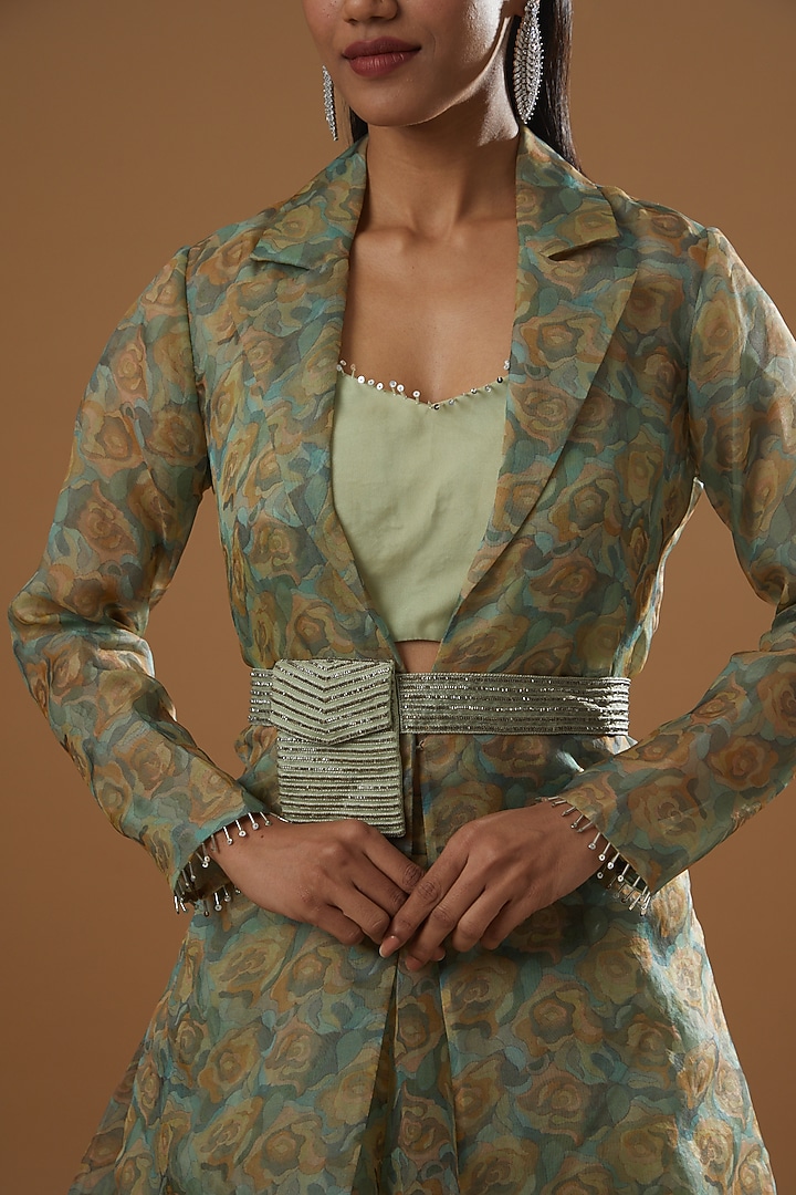 Mint Green Printed Flared Skirt Set by Label Debelle at Pernia's Pop Up Shop