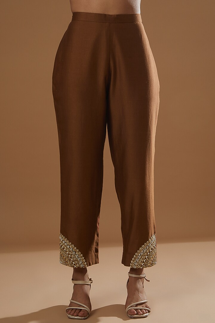 Brown Embroidered Jacket Set by Label Debelle at Pernia's Pop Up Shop