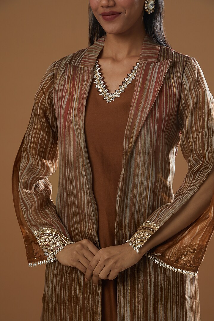 Brown Embroidered Jacket Set by Label Debelle at Pernia's Pop Up Shop