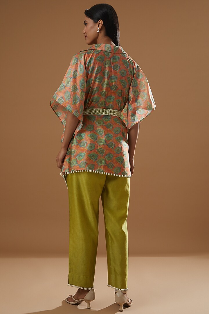 Parrot Green Printed Kaftan Set by Label Debelle at Pernia's Pop Up Shop