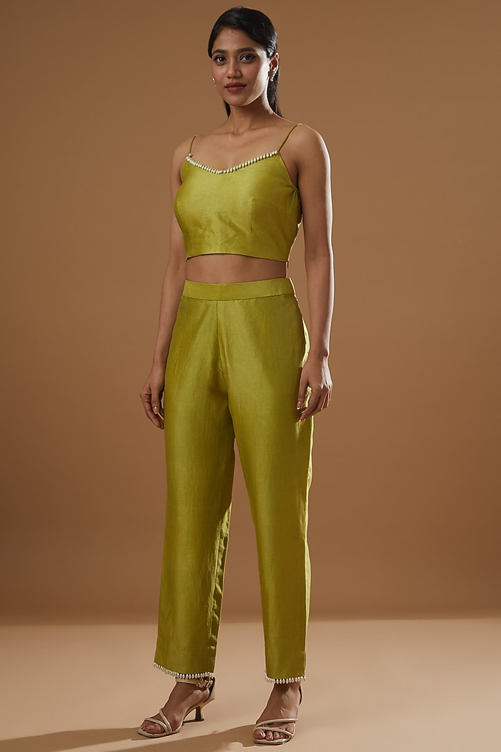 Parrot Green Printed Kaftan Set by Label Debelle at Pernia's Pop Up Shop