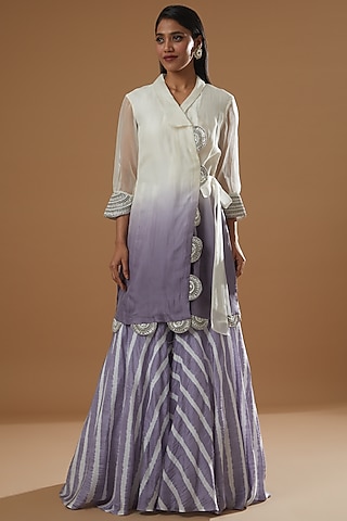 Deep Periwinkle Habutai Silk Gharara Set by Label Debelle