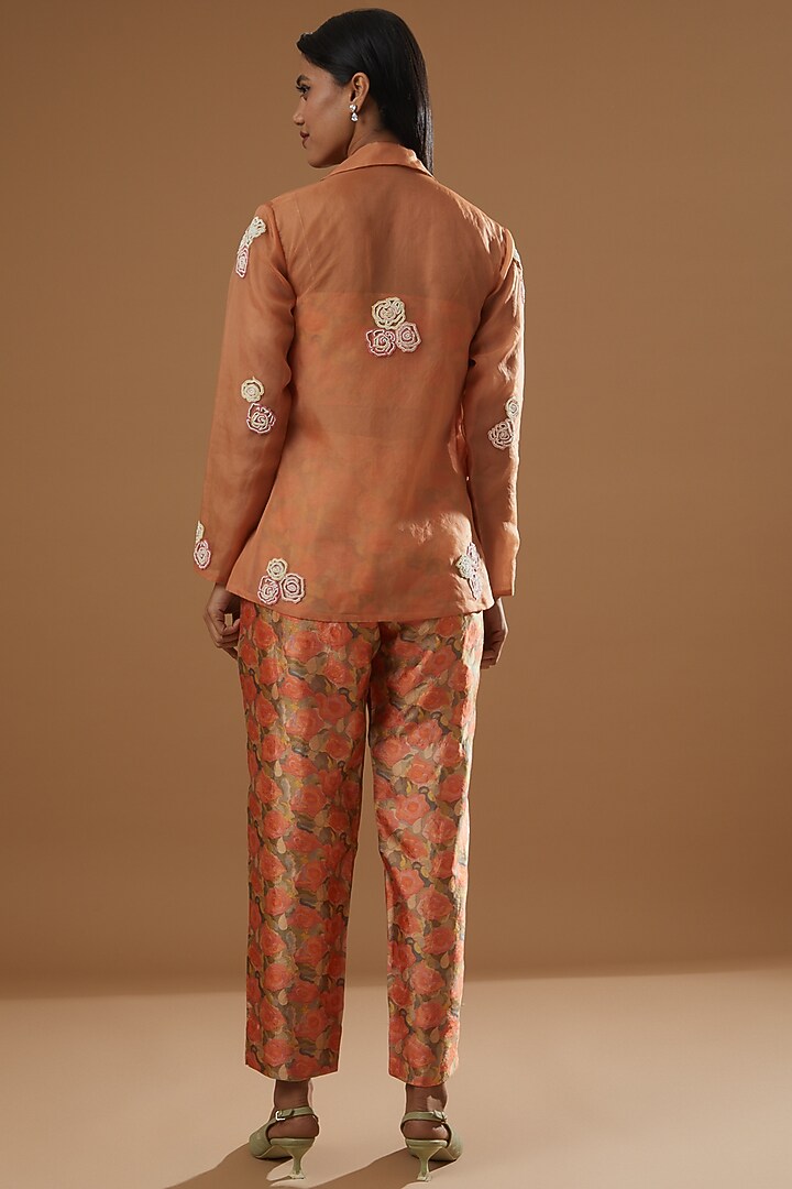 Orange Embroidered Jacket Set by Label Debelle at Pernia's Pop Up Shop