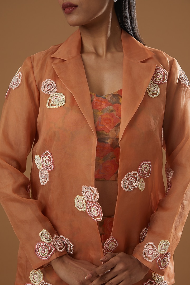 Orange Embroidered Jacket Set by Label Debelle at Pernia's Pop Up Shop