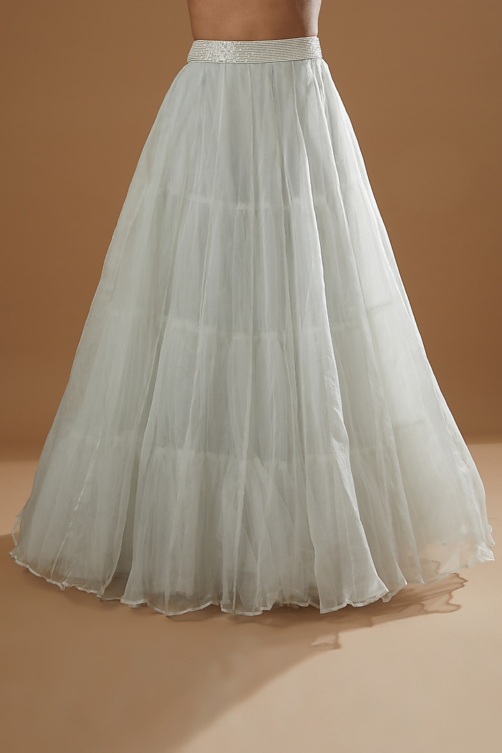 Powder Blue Pure Silk Organza Jacket Wedding Lehenga Set by Label Debelle at Pernia's Pop Up Shop