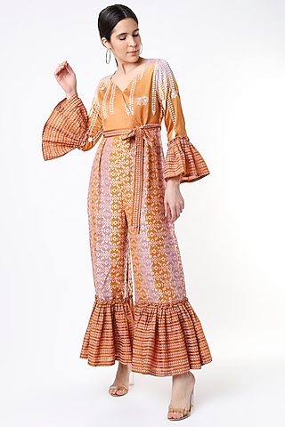 Cinnamon Hand Block Printed Jumpsuit by Leela By A