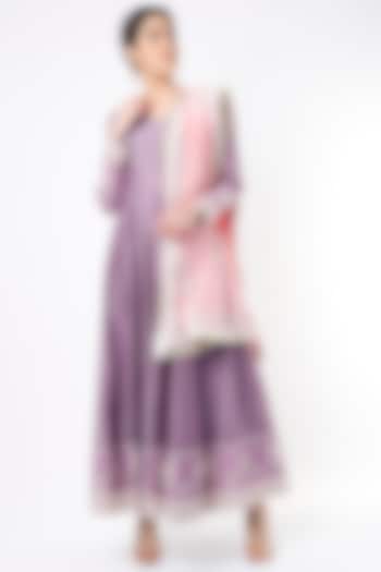 Purple Embroidered & Printed Anarkali Set by Leela By A