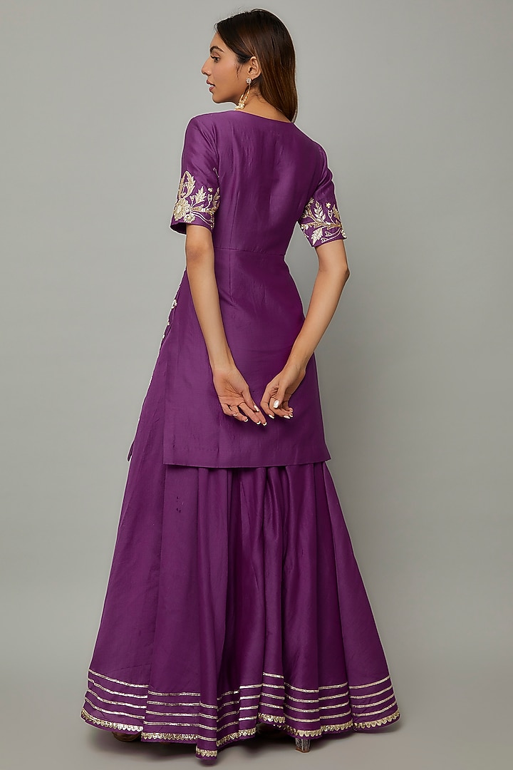 Purple Chanderi & Organza Short Kurta Set by Leela By A at Pernia's Pop Up Shop