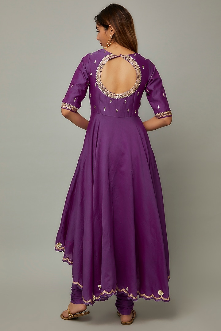 Purple Chanderi & Organza Embroidered Party Wear Anarkali Set by Leela By A at Pernia's Pop Up Shop
