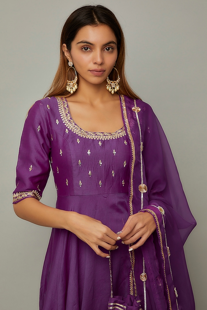 Purple Chanderi Embroidered Anarkali Set main image 0