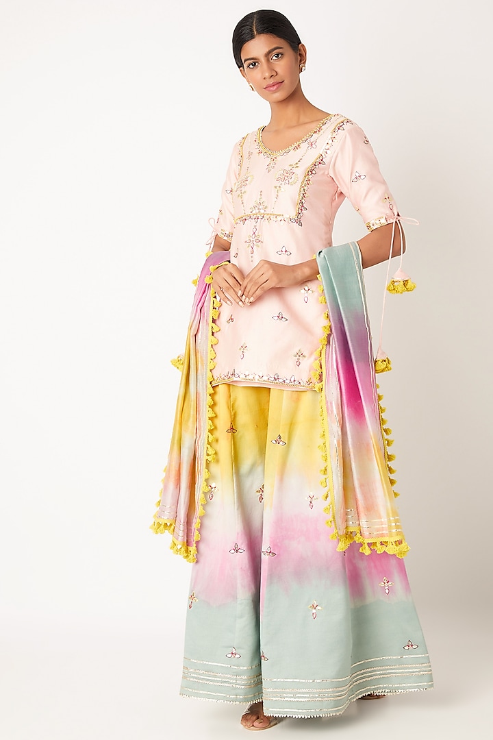 Blush Pink Embroidered Tie-Dye Sharara Set by Leela By A