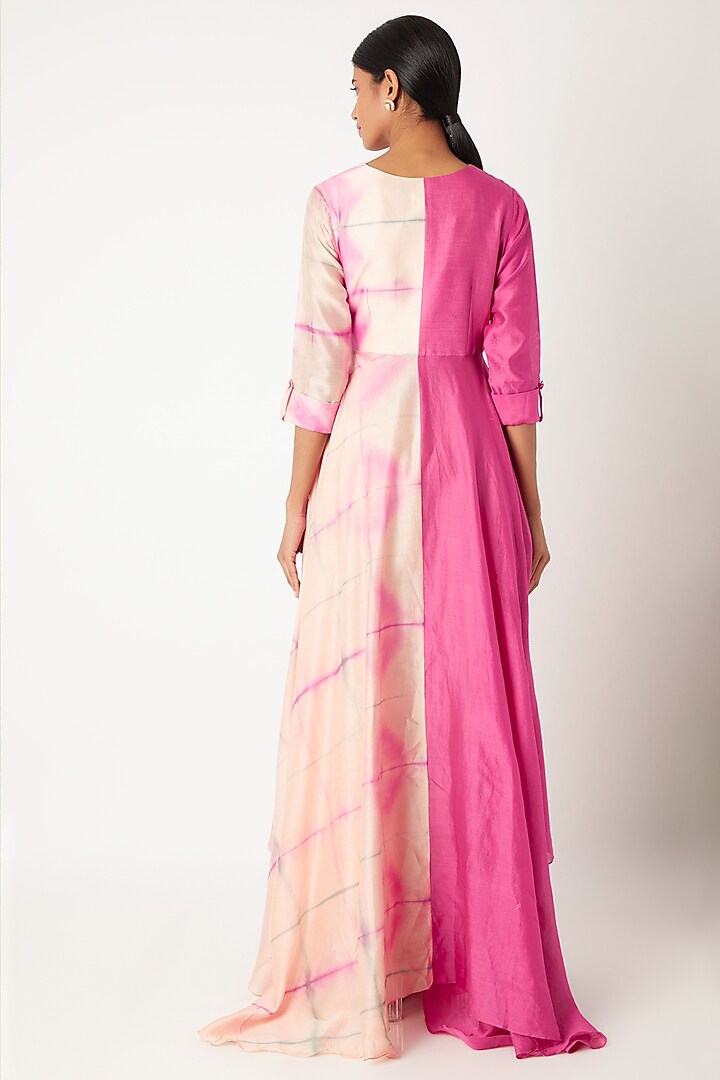 Blush Pink Tie-Dye Party Wear Anarkali With Stole by Leela By A at Pernia's Pop Up Shop