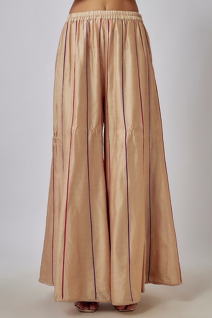 Beige Chanderi Aari Embroidered Party Wear Sharara Set by Leela By A at Pernia's Pop Up Shop