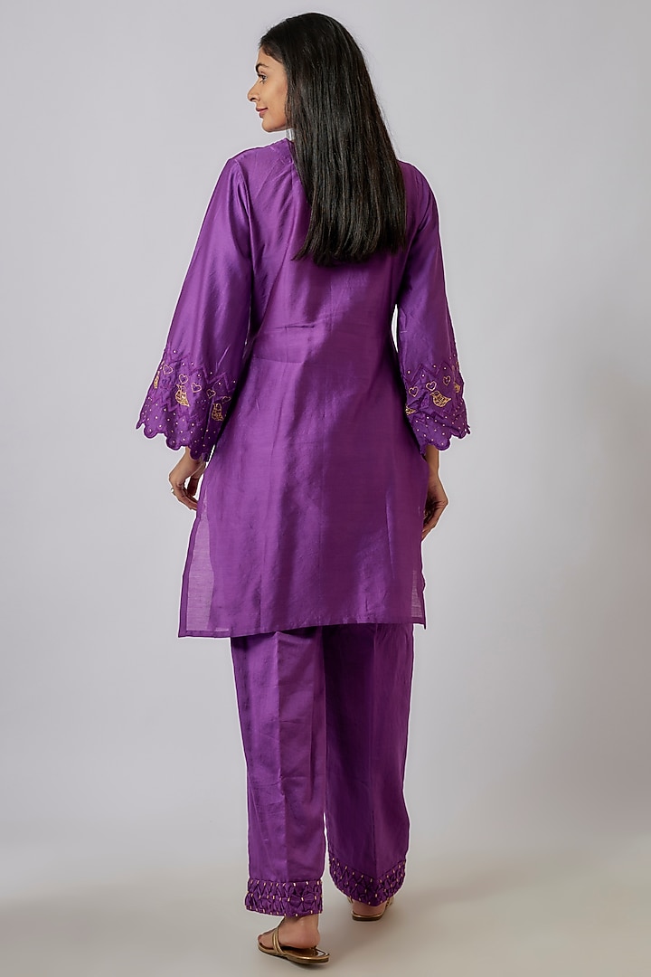 Purple Chanderi Zari Embroidered Draped Kurta Set by Leela By A at Pernia's Pop Up Shop