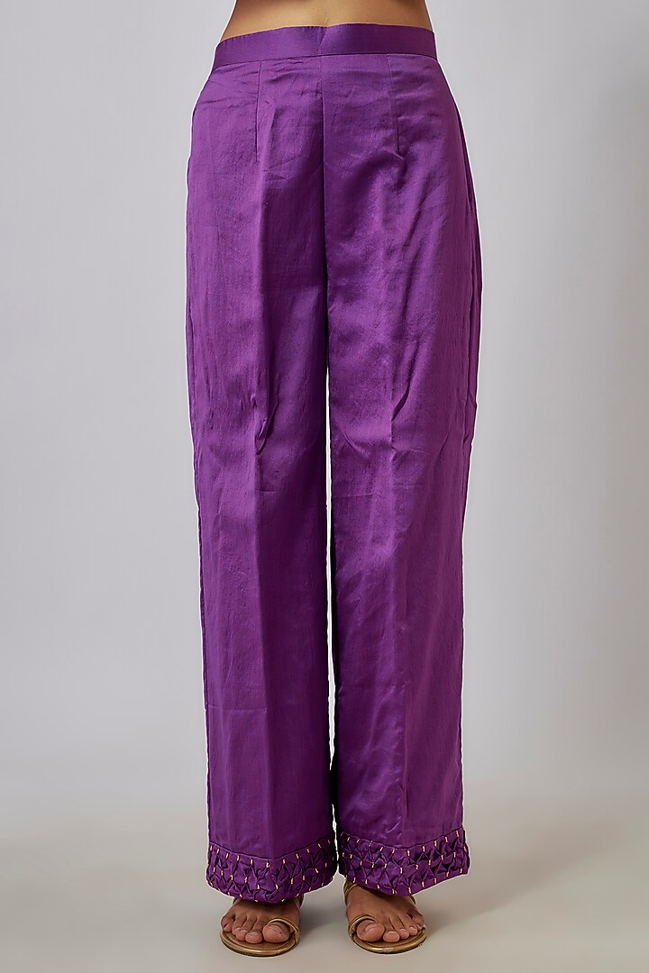 Purple Chanderi Zari Embroidered Draped Kurta Set by Leela By A at Pernia's Pop Up Shop