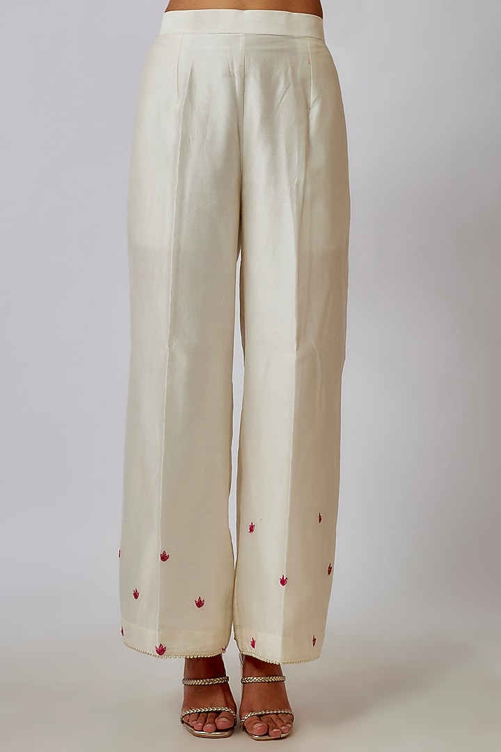 Ivory Chanderi Lotus & Heart Embroidered Party Wear Anarkali Set by Leela By A at Pernia's Pop Up Shop