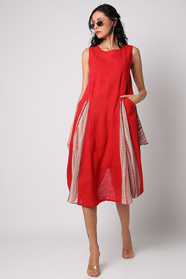 Red Block Printed Dress by Leela By A