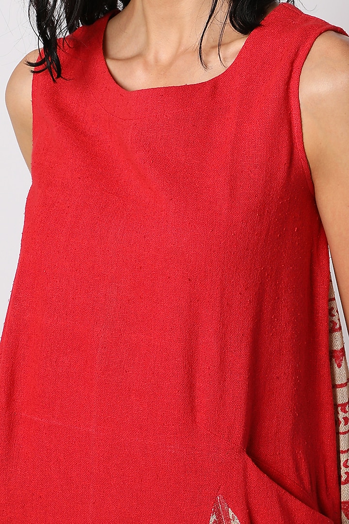 Red Block Printed Summer Dress by Leela By A at Pernia's Pop Up Shop