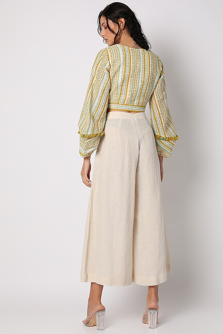 Ivory Pant Set With Printed Top by Leela By A at Pernia's Pop Up Shop