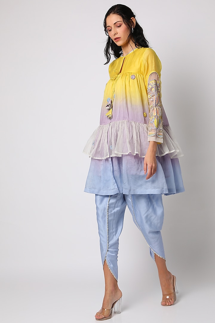 Yellow Floral Embroidered Kurta Set by Leela By A