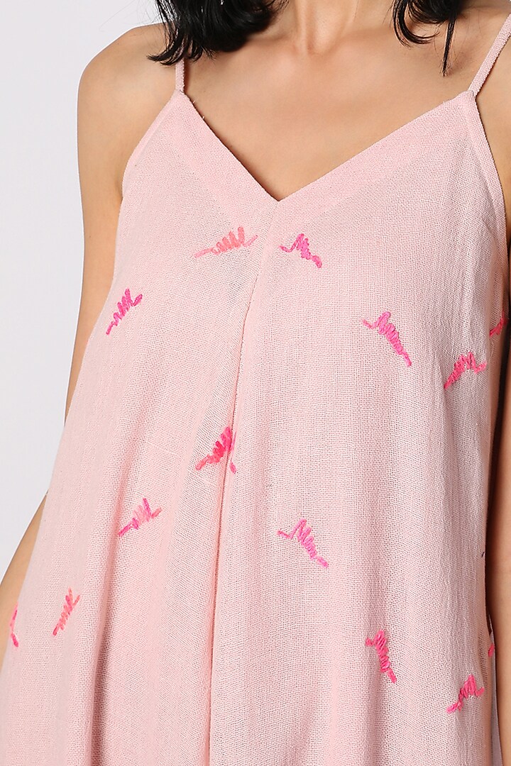 Light Pink Embroidered Jumpsuit by Leela By A at Pernia's Pop Up Shop
