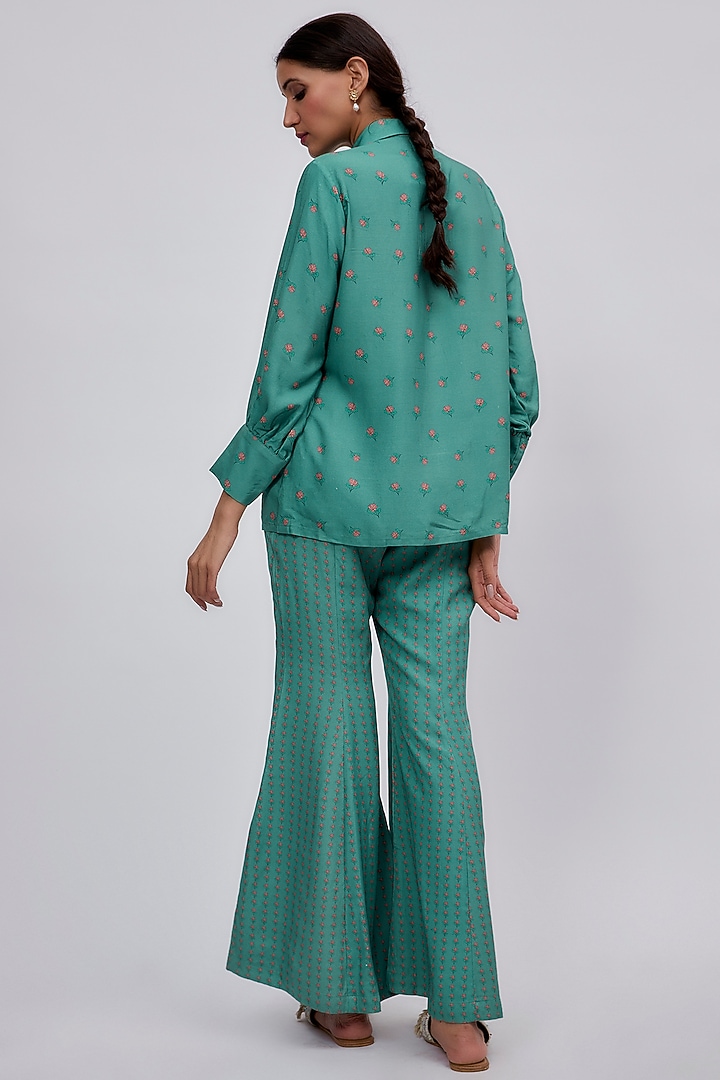 Green Luxe Tencel Floral Printed Co-Ord Set by Leela By A at Pernia's Pop Up Shop