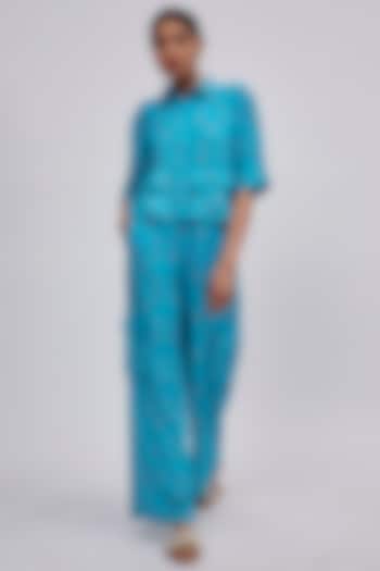 Blue Luxe Tencel Floral Printed Co-Ord Set by Leela By A at Pernia's Pop Up Shop
