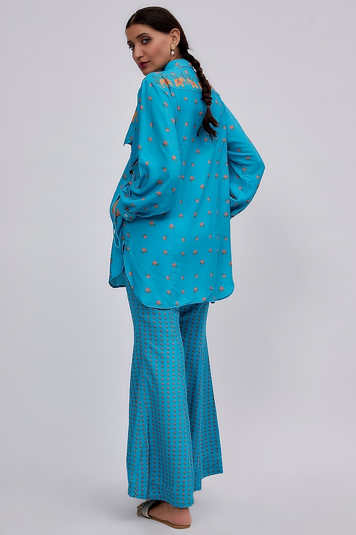 Blue Luxe Tencel Floral Printed Co-Ord Set by Leela By A at Pernia's Pop Up Shop