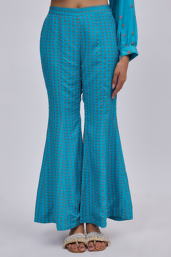 Blue Luxe Tencel Floral Printed Co-Ord Set by Leela By A at Pernia's Pop Up Shop