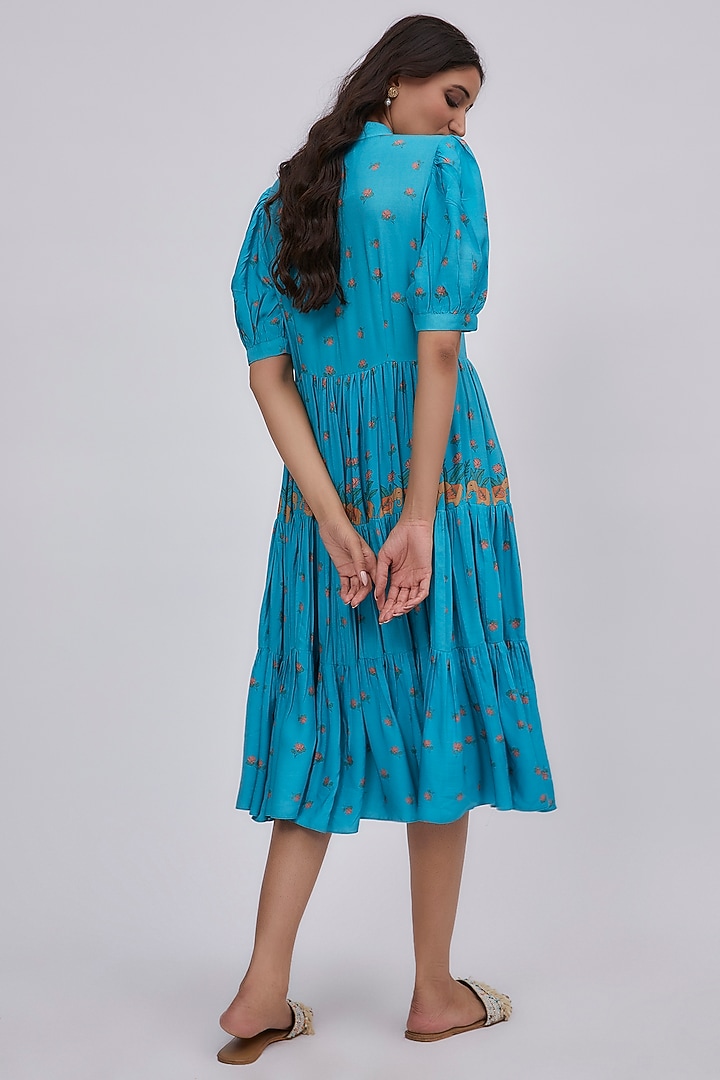Blue Luxe Tencel Floral Printed Summer Dress by Leela By A at Pernia's Pop Up Shop