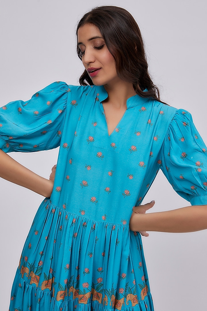 Blue Luxe Tencel Floral Printed Summer Dress by Leela By A at Pernia's Pop Up Shop