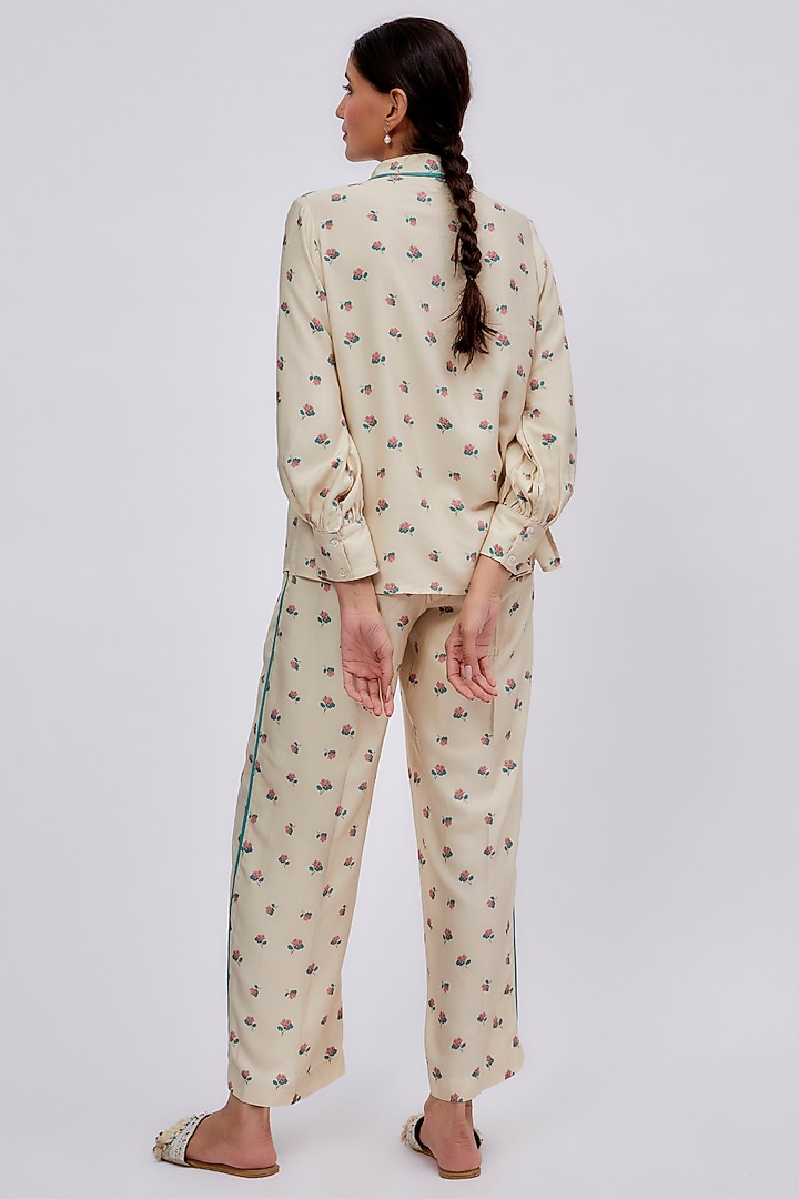 Beige Luxe Tencel Floral Printed Co-Ord Set by Leela By A at Pernia's Pop Up Shop